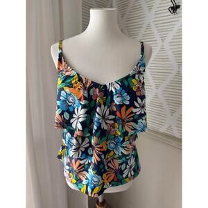 Ellen Tracy Women’s Size 14 Large Floral Ruffle Tankini Top Swimsuit